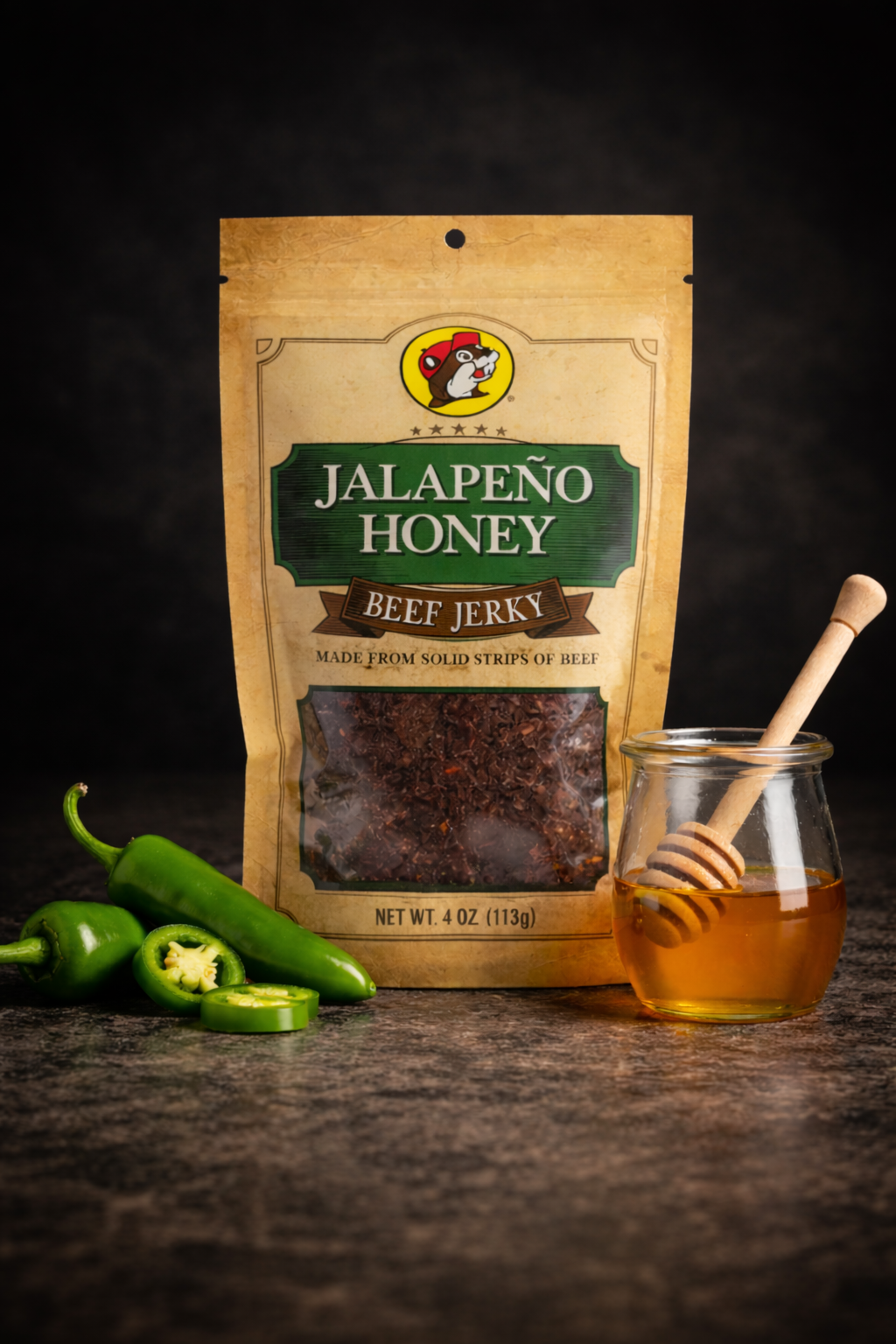 Buc-ee's Jalapeno Honey Beef Jerky bag